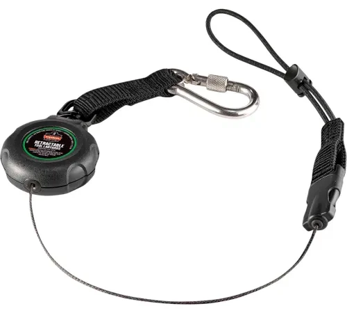 Ergodyne® Squids® 3001 Retractable Single Carabiner W/Loop End, 2 lbs., Black