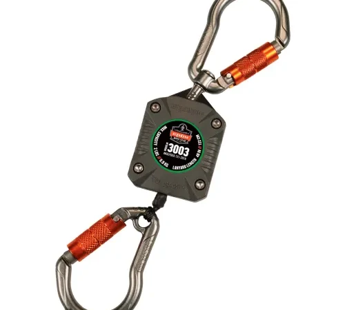 Ergodyne 3003 Standard Gray Retractable Tool Lanyard - Dual Locking Carabiners