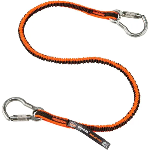 Ergodyne® Squids® 3111F(x) Lanyard w/ Dual SS Carabiner, 15 lb. Capacity, Orange/Gray - Pkg Qty 6