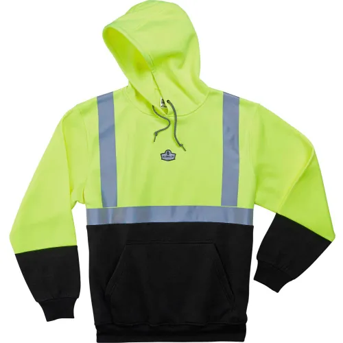 Ergodyne® GloWear® 8293 Class 2 Hooded Sweatshirt W/Black Front, Lime/Black, 3XL