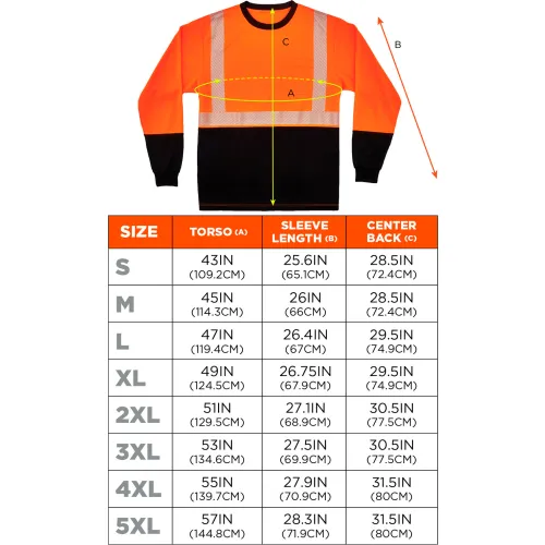 Ergodyne® GloWear 8281BK Hi-Vis Performance Long Sleeve T-Shirt, Type R, Class 2, 4XL, Orange - Image 3