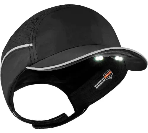Ergodyne Skullerz® 8965 Lightweight Bump Cap, LED Lighting, Short Brim, Black