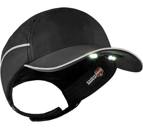 Ergodyne Skullerz® 8965 Lightweight Bump Cap, LED Lighting, Long Brim, Black
