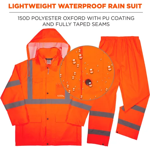 Ergodyne® GloWear® 8376K Lightweight Hi-Vis Rain Suit Kit, Polyester, Medium, Orange - Image 2