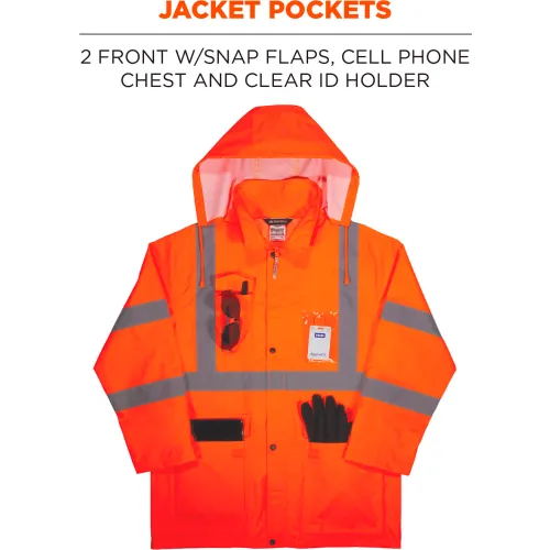 Ergodyne® GloWear® 8376K Lightweight Hi-Vis Rain Suit Kit, Polyester, Medium, Orange - Image 4