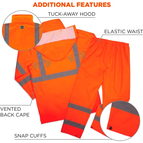 Ergodyne® GloWear® 8376K Lightweight Hi-Vis Rain Suit Kit, Polyester, Medium, Orange - Image 5