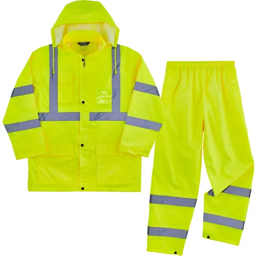 Ergodyne® GloWear® 8376K Lightweight Hi-Vis Rain Suit, Class 3, Polyester, L, Lime