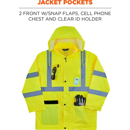 Ergodyne® GloWear® 8376K Lightweight Hi-Vis Rain Suit, Class 3, Polyester, L, Lime - Image 4