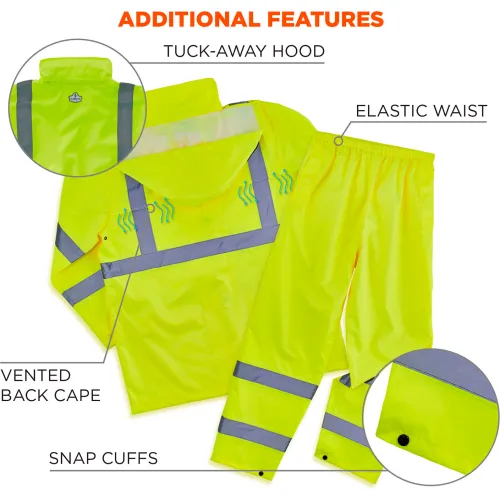 Ergodyne® GloWear® 8376K Lightweight Hi-Vis Rain Suit, Class 3, Polyester, L, Lime - Image 5