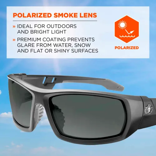 Ergodyne® Skullerz#174; ODIN Polarized Safety Glasses, Smoke Lens, Matte Black Frame - Image 3