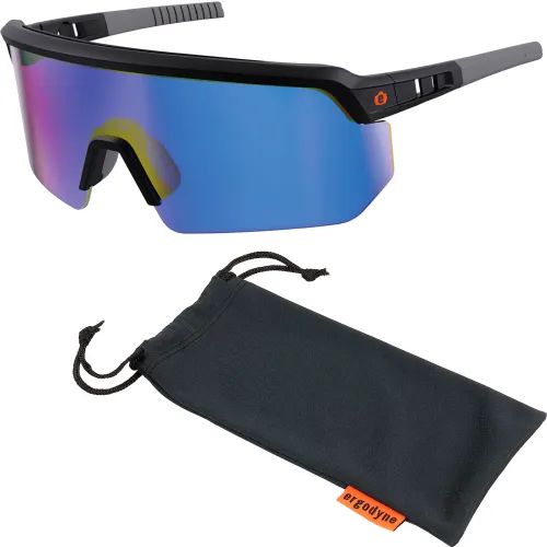 Ergodyne® Skullerz AEGIR-MI Half Frame Safety Glasses, Blue Mirror Lens, Matte Black Frame