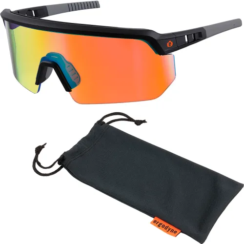 Ergodyne® Skullerz AEGIR-AFASM Half Frame Safety Glasses, Orange Mirror Lens, Matte Black Frame
