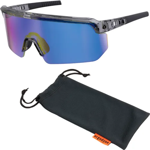 Ergodyne® Skullerz AEGIR-MI Half Frame Safety Glasses, Blue Mirror Lens, Clear Smoke Frame