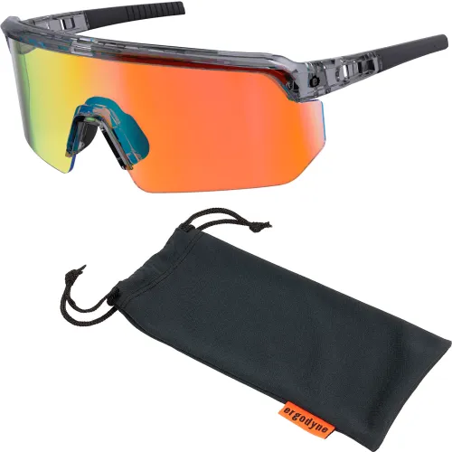 Ergodyne® Skullerz AEGIR-AFASM Half Frame Safety Glasses, Orange Mirror Lens, Clear Smoke Frame