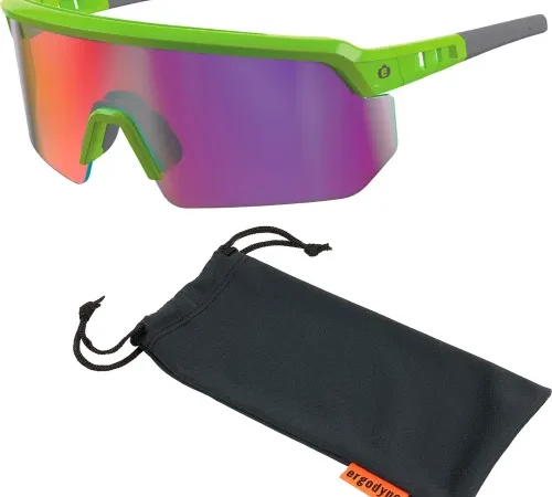 Ergodyne® Skullerz® AEGIR-MI Half Frame Safety Glasses, Purple Mirror Lens, Lime Frame