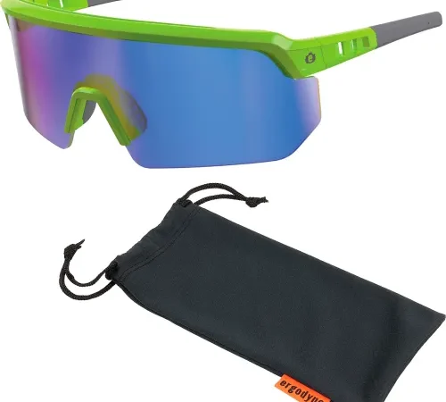 Ergodyne® Skullerz® AEGIR-MI Half Frame Safety Glasses, Blue Mirror Lens, Lime Frame