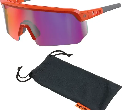 Ergodyne® Skullerz® AEGIR-MI Half Frame Safety Glasses, Purple Mirror Lens, Orange Frame