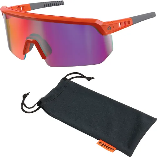 Ergodyne® Skullerz® AEGIR-MI Half Frame Safety Glasses, Purple Mirror Lens, Orange Frame