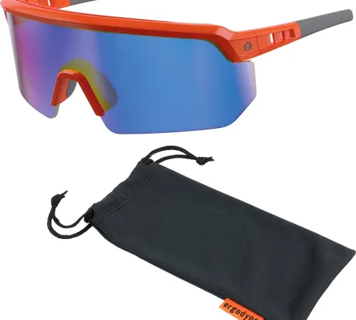 Ergodyne® Skullerz® AEGIR-MI Half Frame Safety Glasses, Blue Mirror Lens, Orange Frame