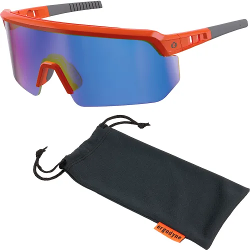 Ergodyne® Skullerz® AEGIR-AFASM Half Frame Safety Glasses, Blue Mirror Lens, Orange Frame