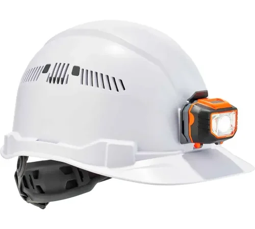 Ergodyne Skullerz® 8972LED Hard Hat Cap Style, Ratchet Susp, Vented, LED Light, Class C, White