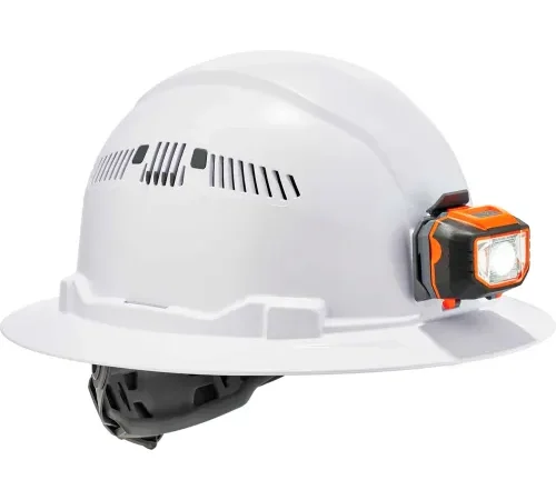 Ergodyne Skullerz® 8973LED Hard Hat, Full Brim, Vented, Ratchet Susp, LED Light, Class C, White