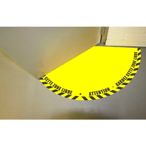 DuraStripe® Half 90° Door Swing Sign, Black on Yellow, 21" x 21"