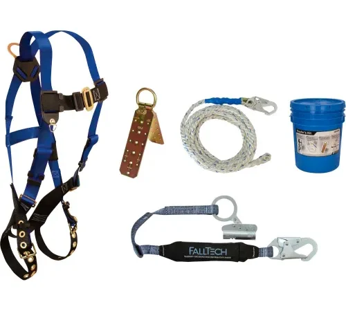 FallTech® 8595A Roofer's Kit with 7016 Harness, 3' Shock Absorbing Lanyard & Roof Anchor