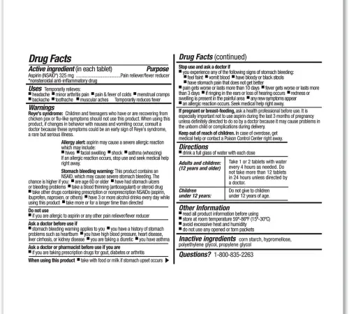 First Aid Only™ SmartCompliance Aspirin Refill, 2/Packet, 10 Packet/Box