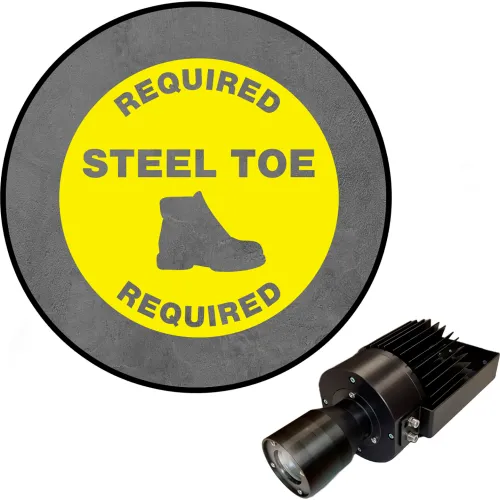 Visual Workplace® Virtual LED Projector, Safety Sign (S), Required Steel Toe, 50W, Yellow