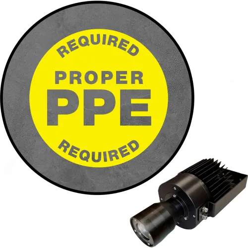 Visual Workplace® Virtual LED Projector, Safety Sign (W) EX, Proper PPE Required, 50W, Yellow