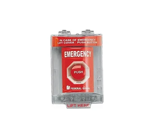 Push Station With Sounder And Cover, Emergency, Red