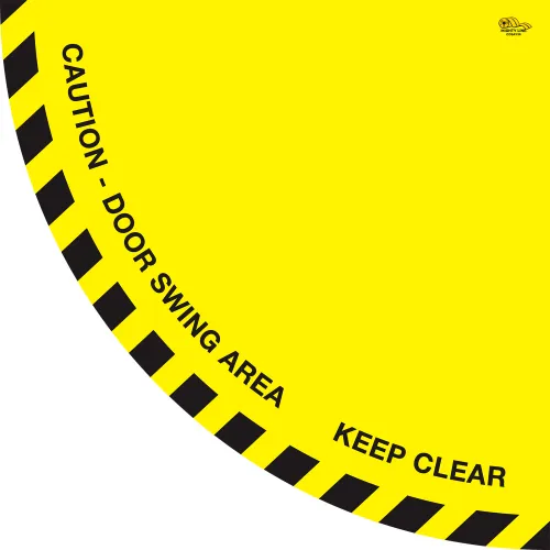 Mighty Line® 36" Round Floor Sign, Caution Door Swing Area, Yellow