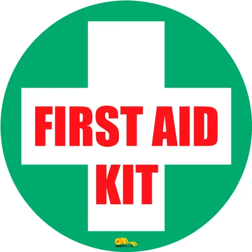 Mighty Line® 12" Round Floor Sign, First Aid Kit, Industrial Strength