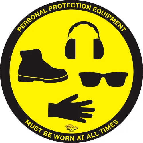 Mighty Line® 24" Round Sign, Personal Protective Equipment Required, Industrial Strength,Yellow