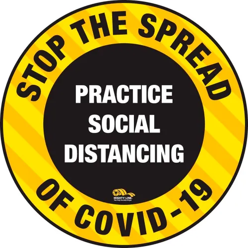 Mighty Line® 36" Circle Floor Sign, Stop the Spread Floor Sign, Peel and Stick, Yellow