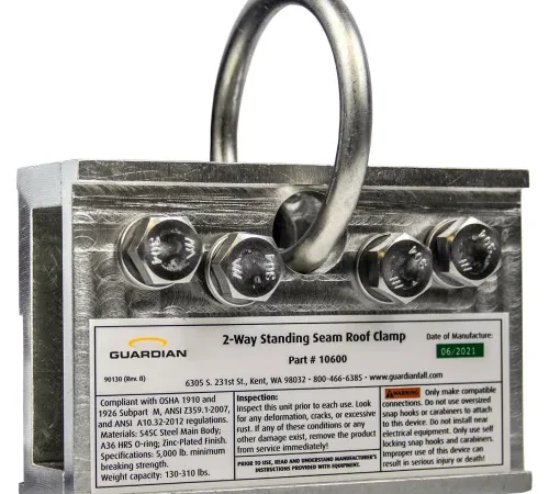 Guardian Universal Standing Seam Roof Clamp, 2-Way, Galvanized Steel, 130-310 lbs. Capacity