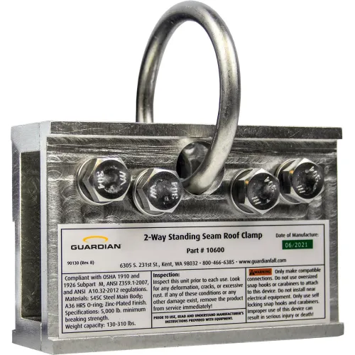 Guardian Universal Standing Seam Roof Clamp, 2-Way, Galvanized Steel, 130-310 lbs. Capacity
