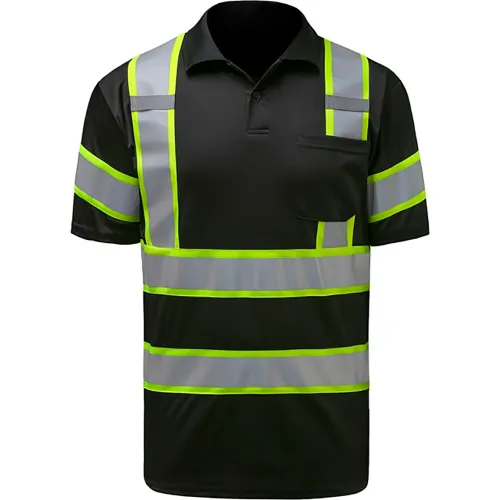 GSS Two Tone Short Sleeve Polo Shirt, Polyester, Black, 4XL
