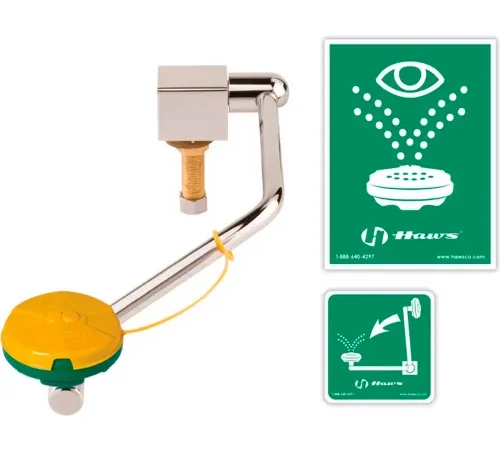 Haws®, 7610, Barrier-Free Single Action Swing-Down Eye/Face Wash Mounted On Rear Of Sink