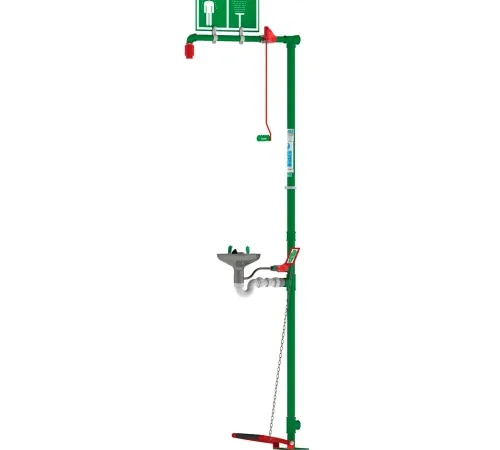 Hughes® Combination Shower, Floor Mount, Open Stainless Steel Bowl, Galvanized Steel Pipe