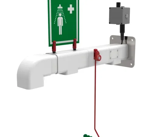 Hughes® Drench Shower, Wall Mount, Stainless Steel Pipe, Nylon 6 Showerhead, 20 GPM, 240V