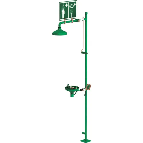 Hughes® Laboratory Combination Shower, Floor Mount, Open ABS Bowl, Stainless Steel Pipe