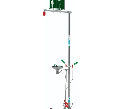 Hughes® Combination Shower, Self Draining, Floor Mount, Open SS Bowl, Galvanized Steel Pipe