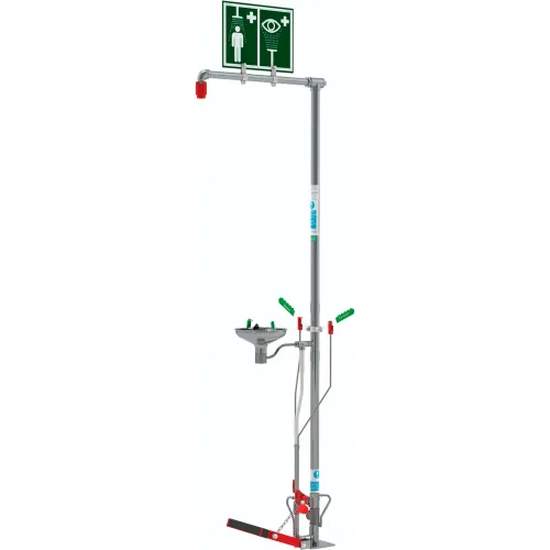 Hughes® Combination Shower, Self Draining, Floor Mount, Open SS Bowl, Galvanized Steel Pipe
