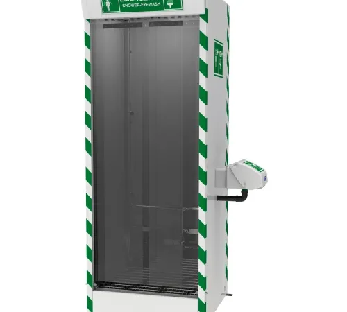 Hughes® Emergency Cubicle Shower w/ Multi-Nozzle Body, Eye & Face Wash, Floor Mount, 30 GPM
