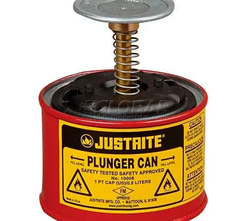 Justrite Plunger Can, 1-Pint, Red, 10008
