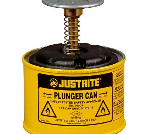 Justrite Plunger Can, 1-Pint, Yellow, 10018
