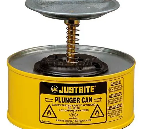 Justrite Plunger Can, 1-Quart, Yellow, 10118
