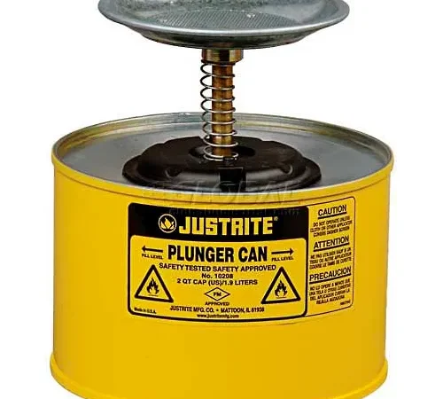 Justrite Plunger Can, 2-Quart, Yellow, 10218